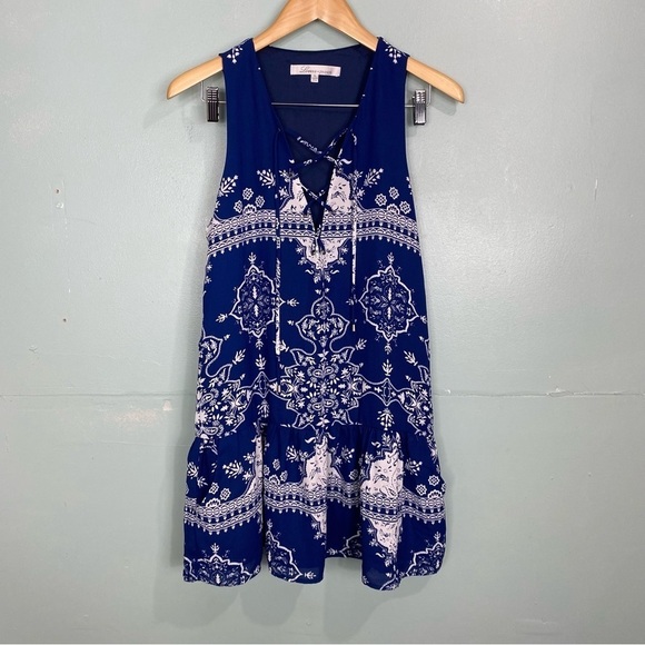Lovers & Friends‎ Scarf Temple Print Sleeveless Mini Blue White Sz Small - Picture 1 of 5